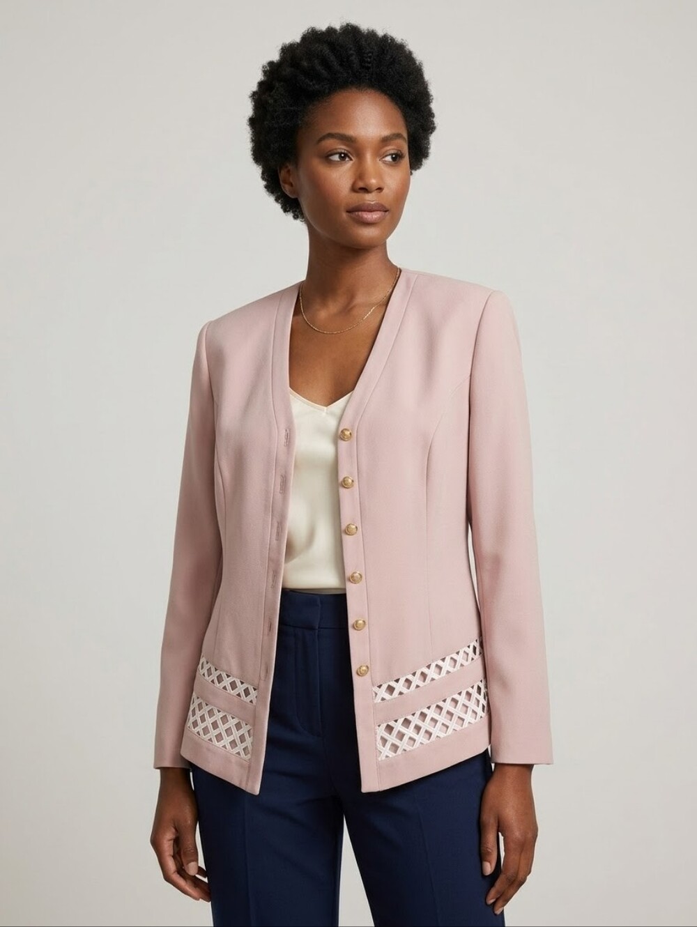 Nu-Mode Vintage Pink Lace Pearl Button Blazer M 8 10